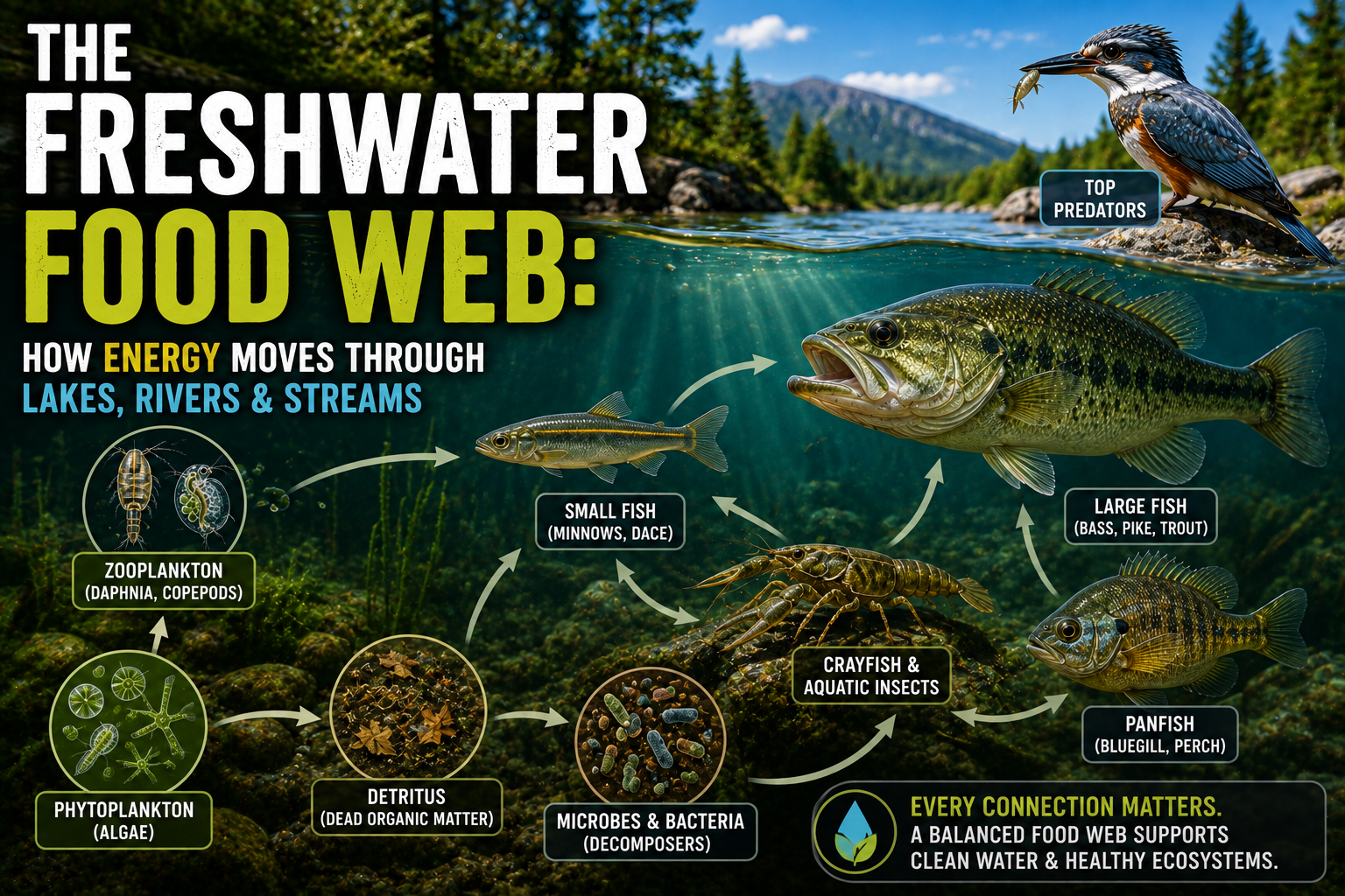 The Freshwater Food Web: How Energy Moves Through Lakes, Rivers & Streams