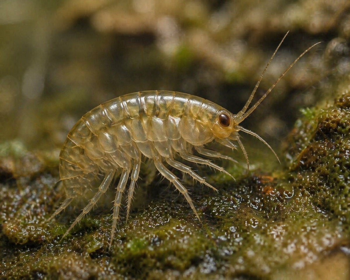Freshwater scud in leaf litter 