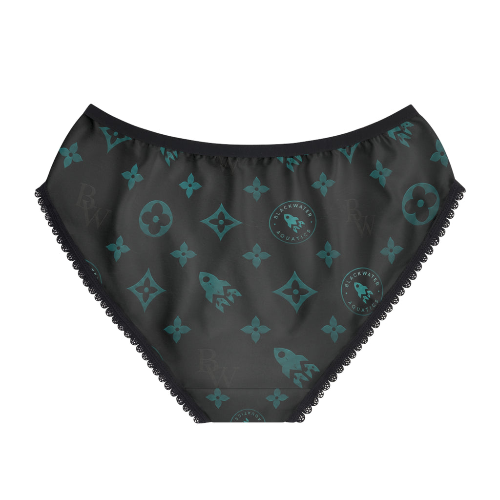 Blackwater Aquatics Women’s Briefs – Aquarium Fish Keeper Underwear, Black & Teal Monogram