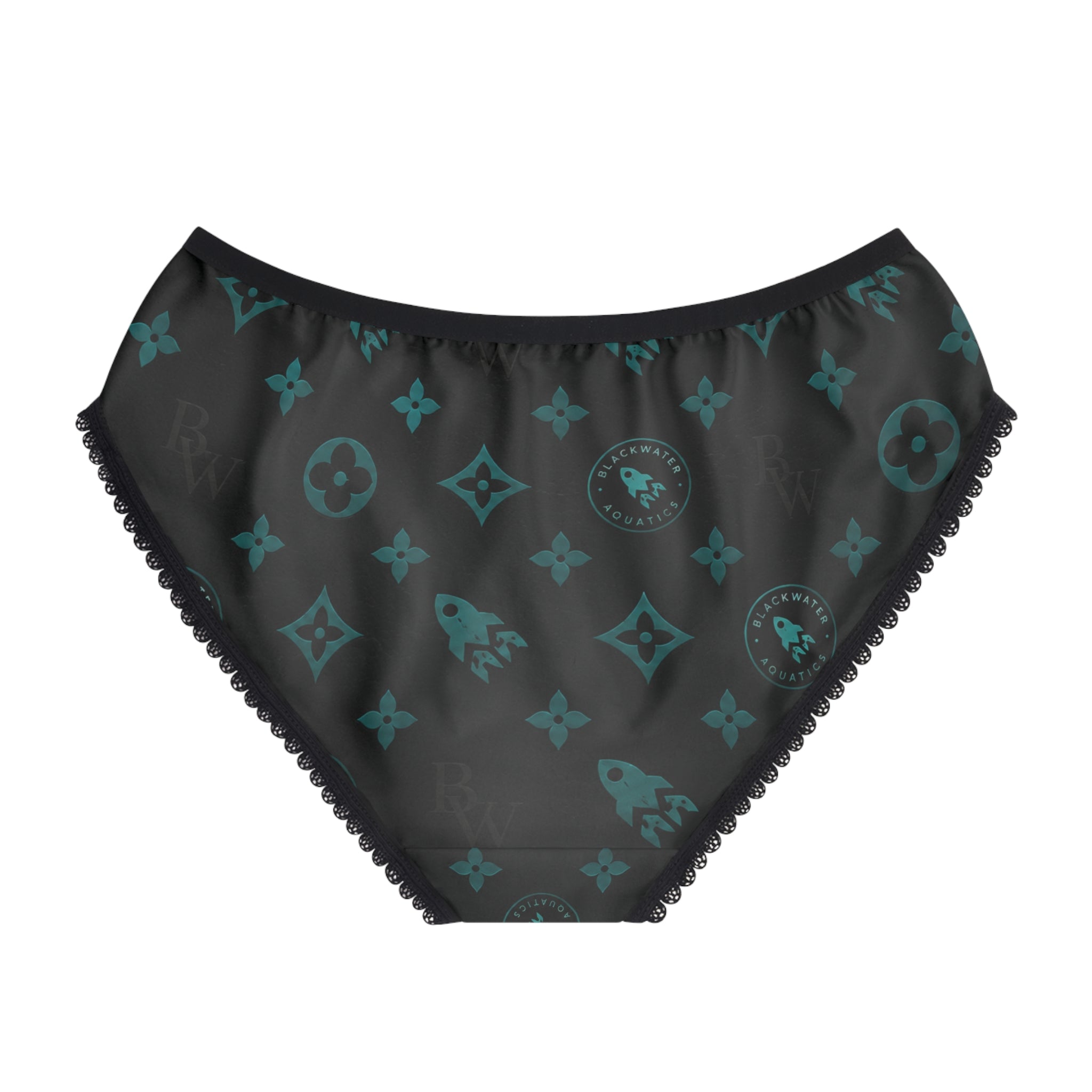 Blackwater Aquatics Women’s Briefs – Aquarium Fish Keeper Underwear, Black & Teal Monogram