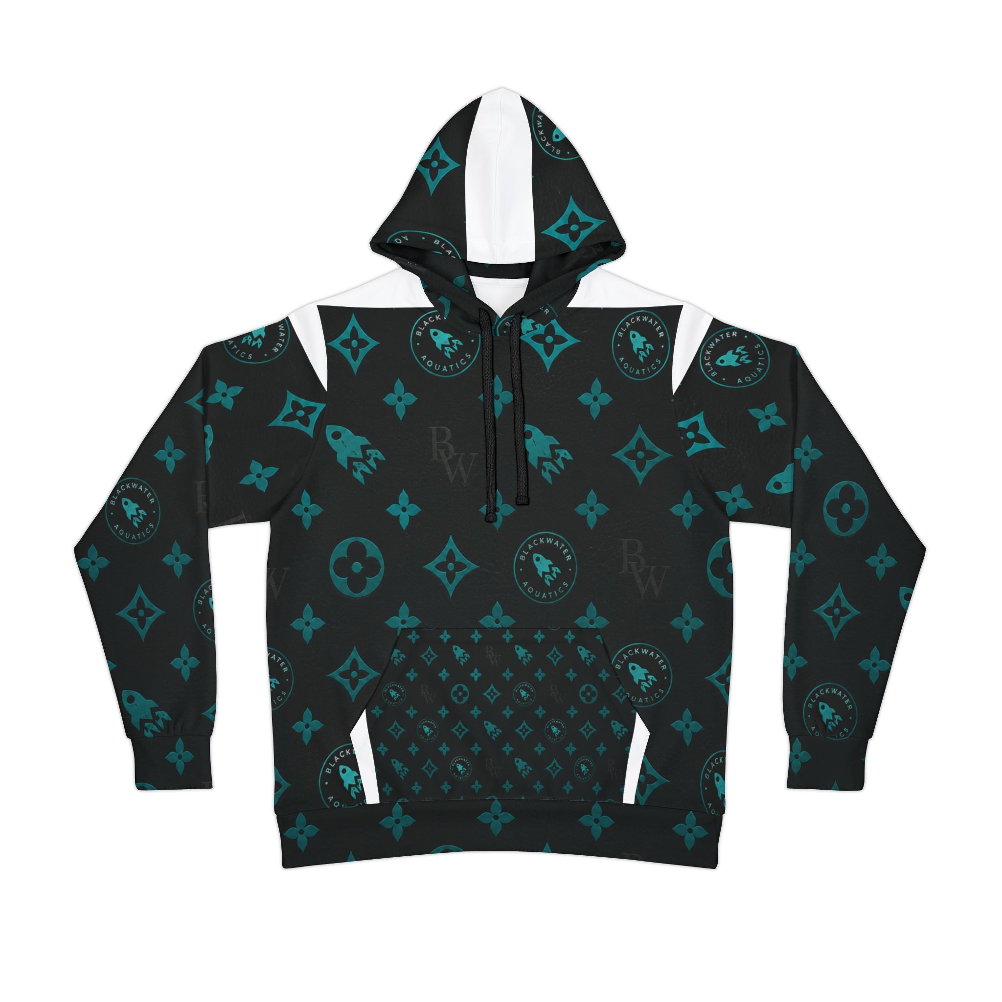 Blackwater Aquatics Hoodie — Black & Teal Aquarium All-Over Print Hoodie