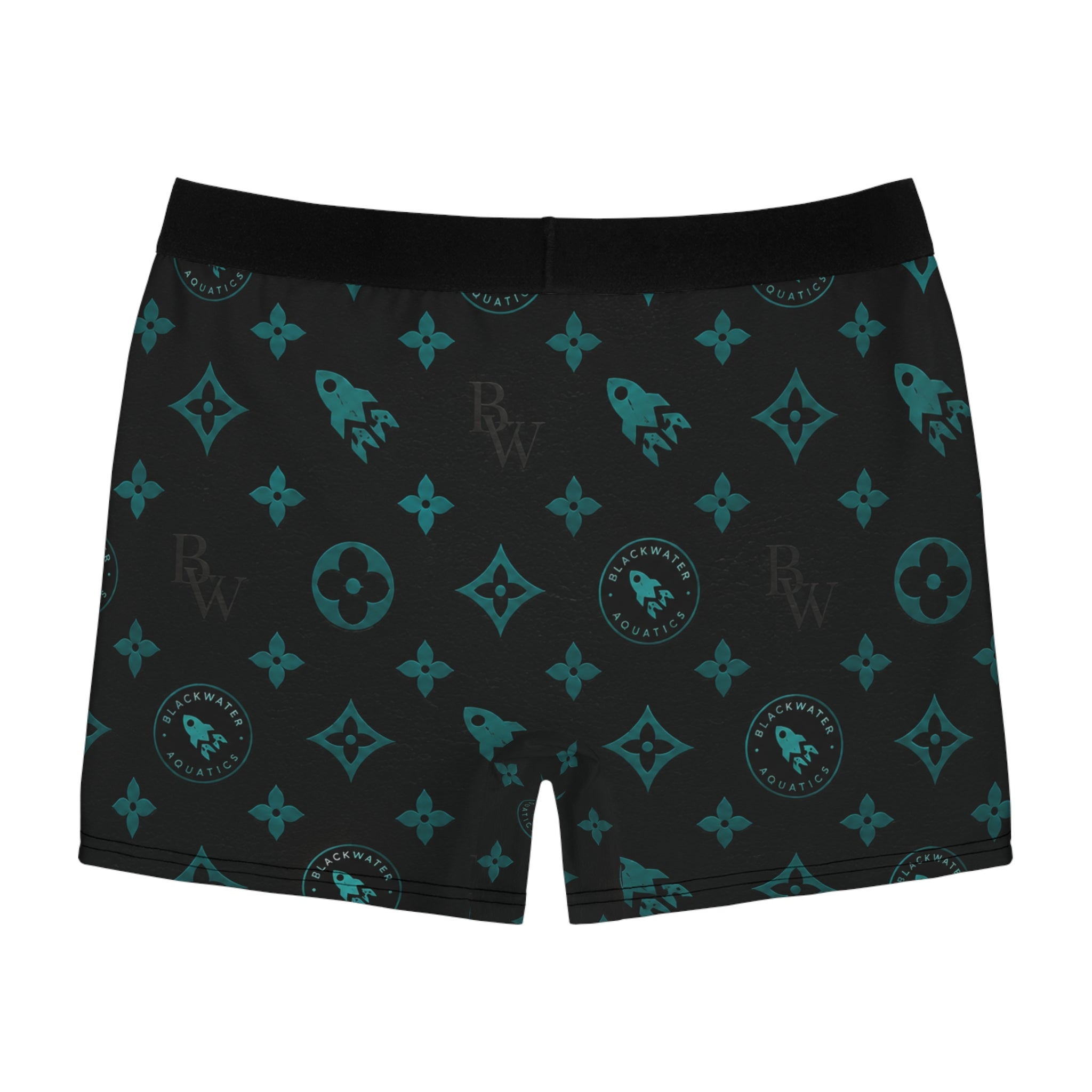 Blackwater Aquatics Boxer Briefs – Aquarium Fish Keeper Underwear, Black & Teal Monogram