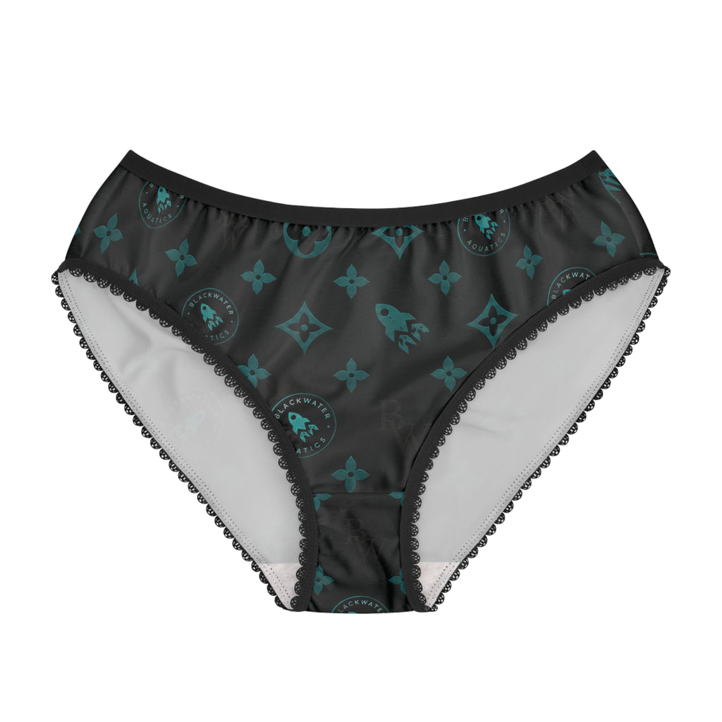 Blackwater Aquatics Women’s Briefs – Aquarium Fish Keeper Underwear, Black & Teal Monogram