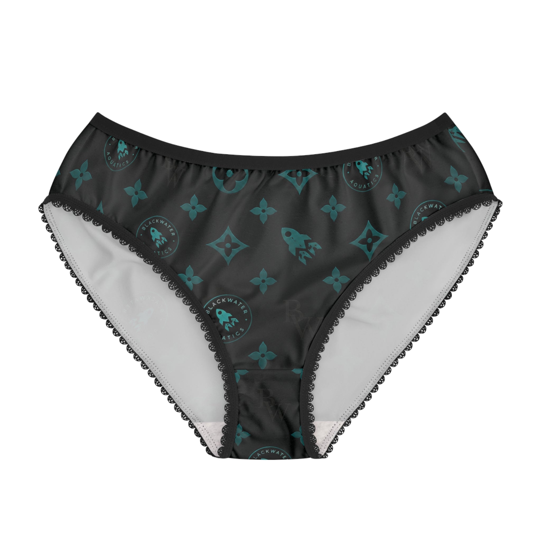 Blackwater Aquatics Women’s Briefs – Aquarium Fish Keeper Underwear, Black & Teal Monogram