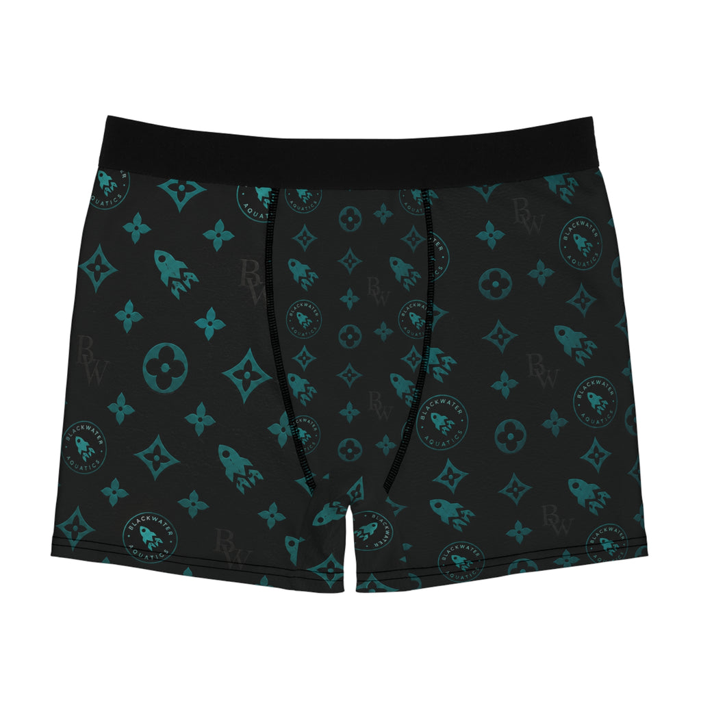 Blackwater Aquatics Boxer Briefs – Aquarium Fish Keeper Underwear, Black & Teal Monogram