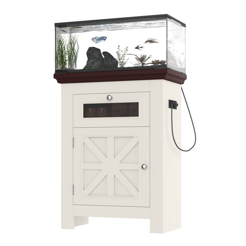 10-15 Gallon Fish Tank Stand, Aquarium Stand With Power Outlets, 198LBS Capacity, Fish Tank Table With Storage Cabinet And Drawer, Aquarium Table For Reptile Terrarium Stand