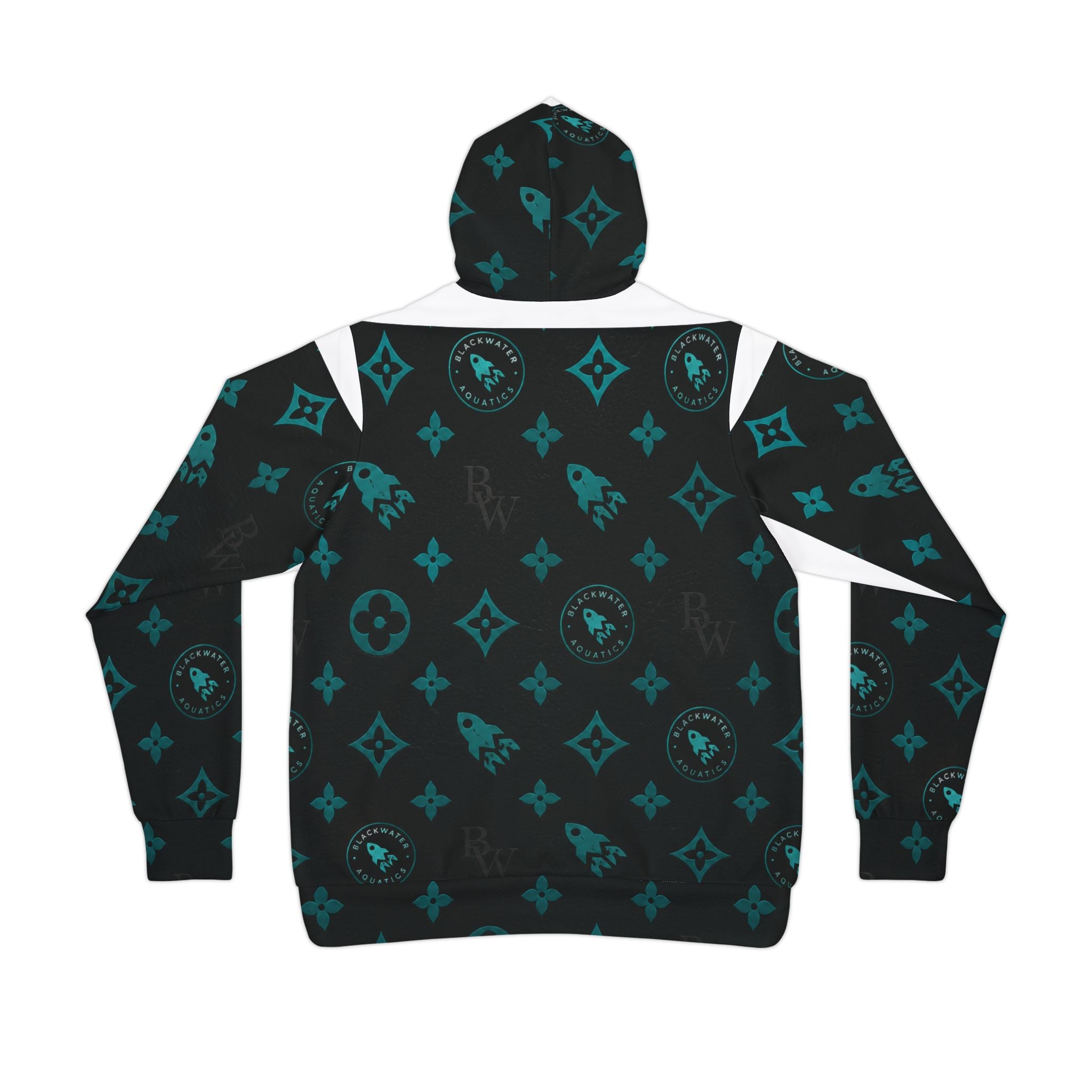 Blackwater Aquatics Hoodie — Black & Teal Aquarium All-Over Print Hoodie
