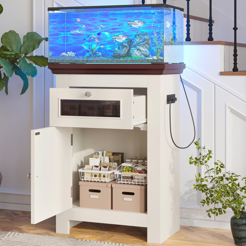 10-15 Gallon Fish Tank Stand, Aquarium Stand With Power Outlets, 198LBS Capacity, Fish Tank Table With Storage Cabinet And Drawer, Aquarium Table For Reptile Terrarium Stand